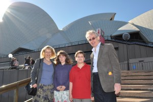 Sheila, Abigail, Jamie & David in front of Sydney Opera House