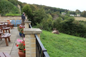 Admiring the view from the terrace outside the Edgemoor Inn (photo credit Abigail Robinson)