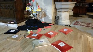 "The Church Teaches" display below pulpit St Mark's Church Leamington Spa