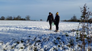 Abigail and Jamie in the snow covered field behind Saxon Mill image 1