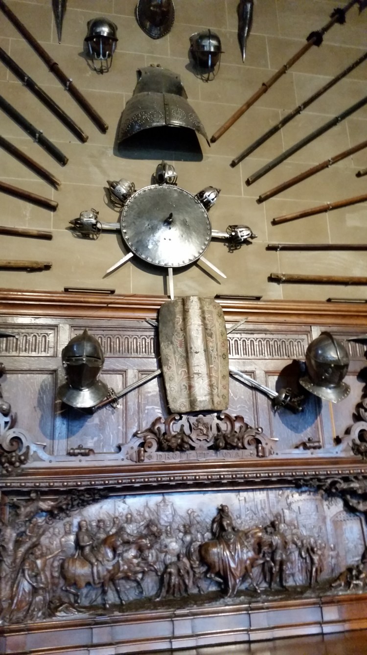 weapon display in the Great Hall at Warwick Castle