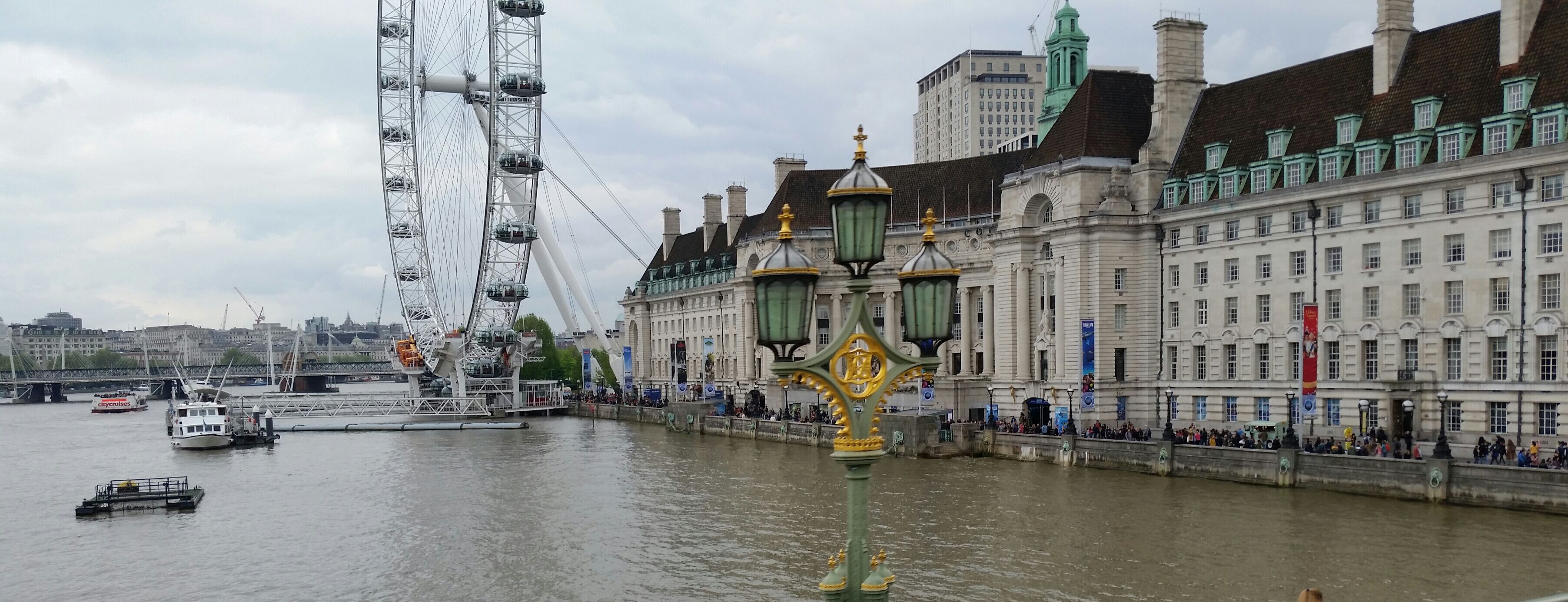 View from Westminster Bridge towards London Eye and former County Hall
