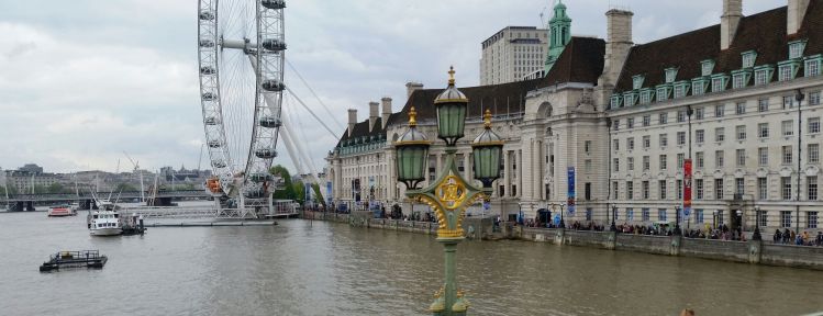 View from Westminster Bridge towards London Eye and former County Hall