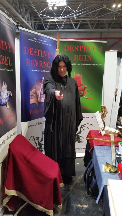 Author in cosplay on Author Stand at the Uk Games Expo 2019