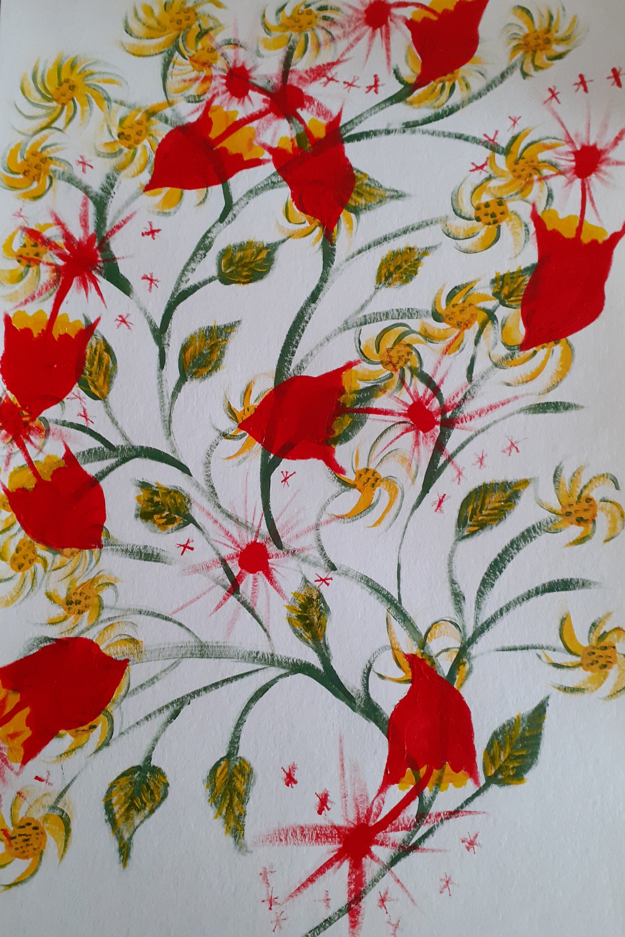 red and yellow design acrylic paints SC Skillman lockdown art