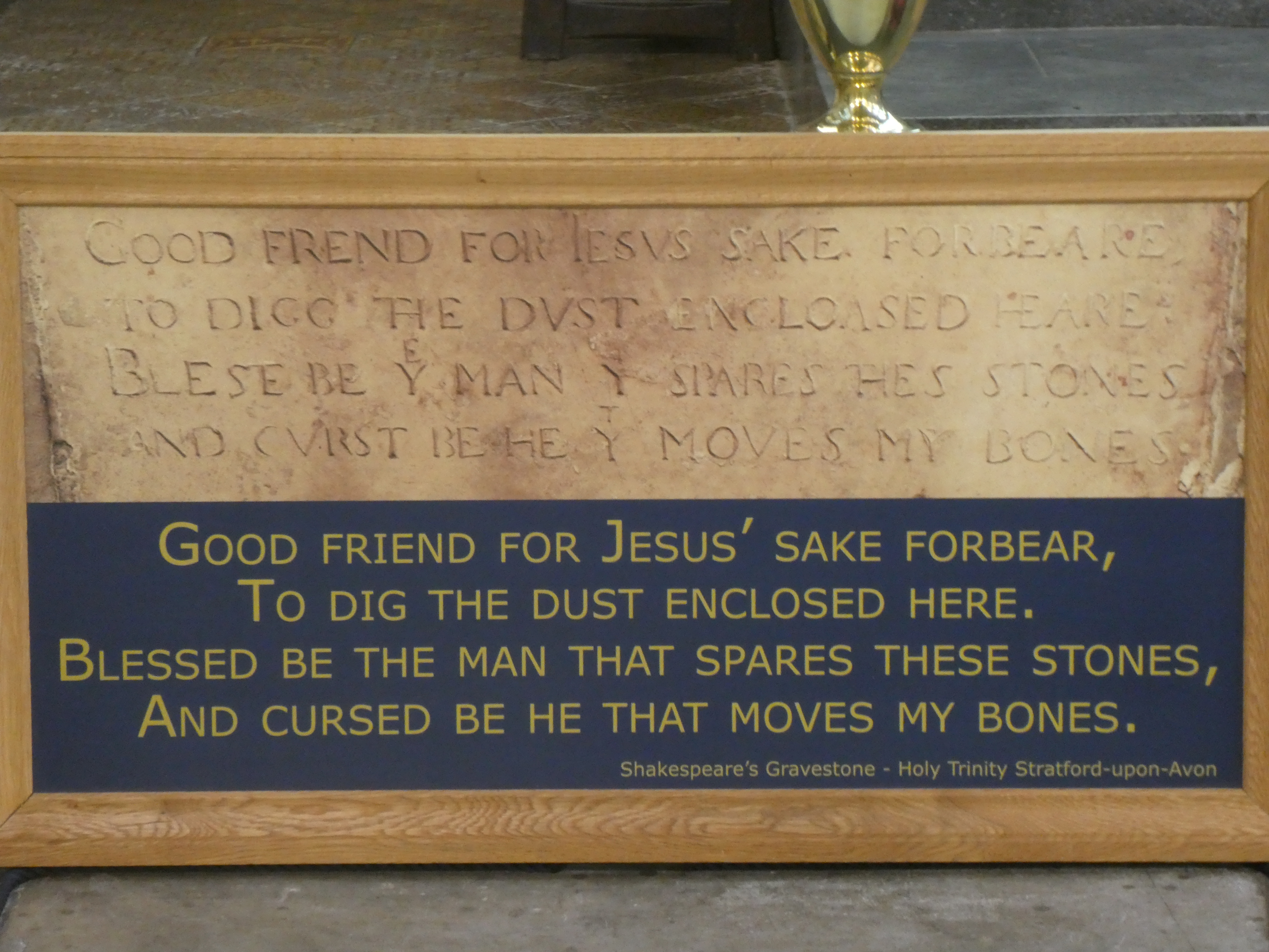 Inscription on Shakespeare's grave Holy Trinity Church Stratford upon Avon