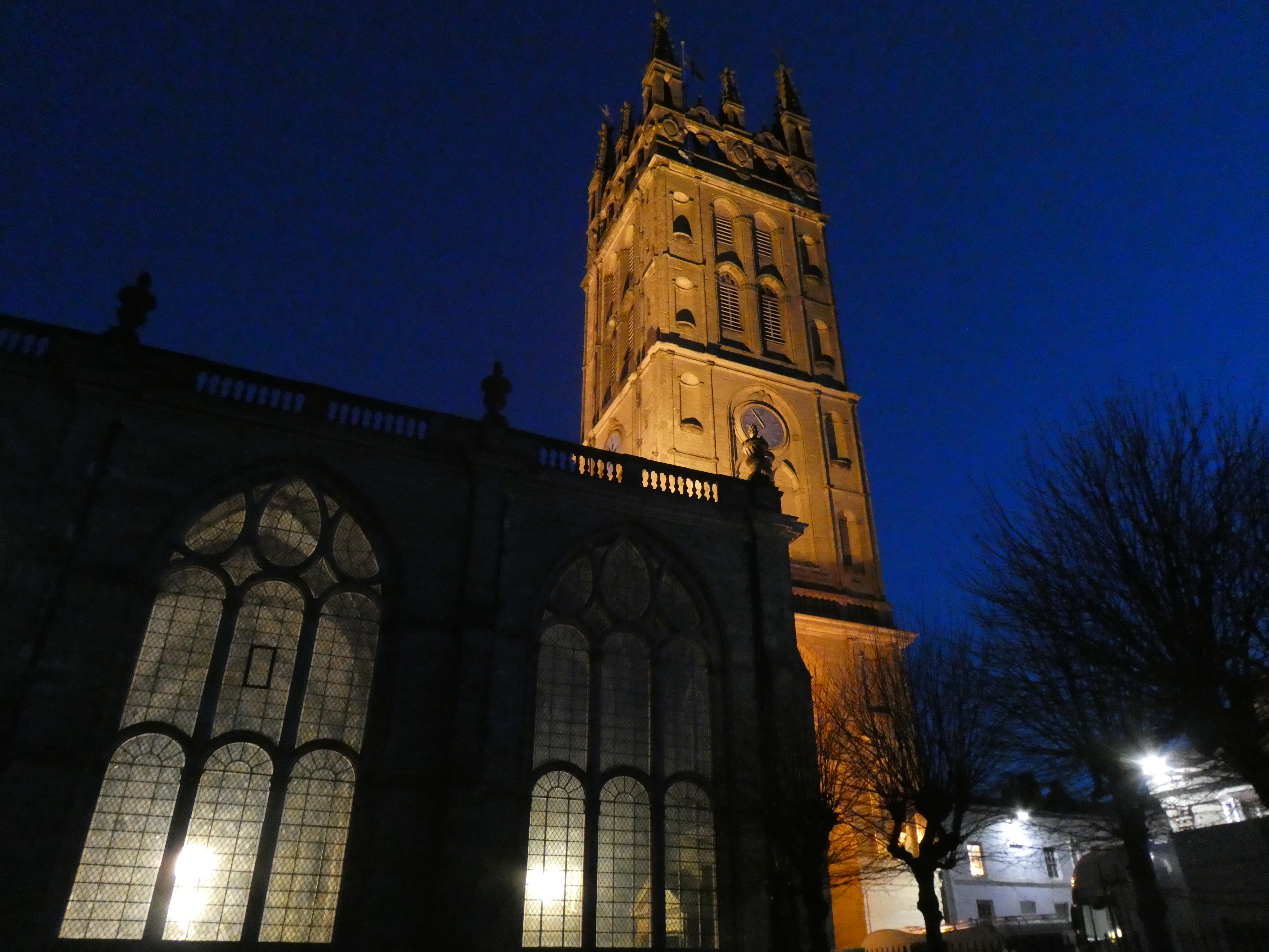 Gothic tower of St Marys Church Warwick at night - photo credit Jamie Robinson Paranormal Warwickshire SC Skillman