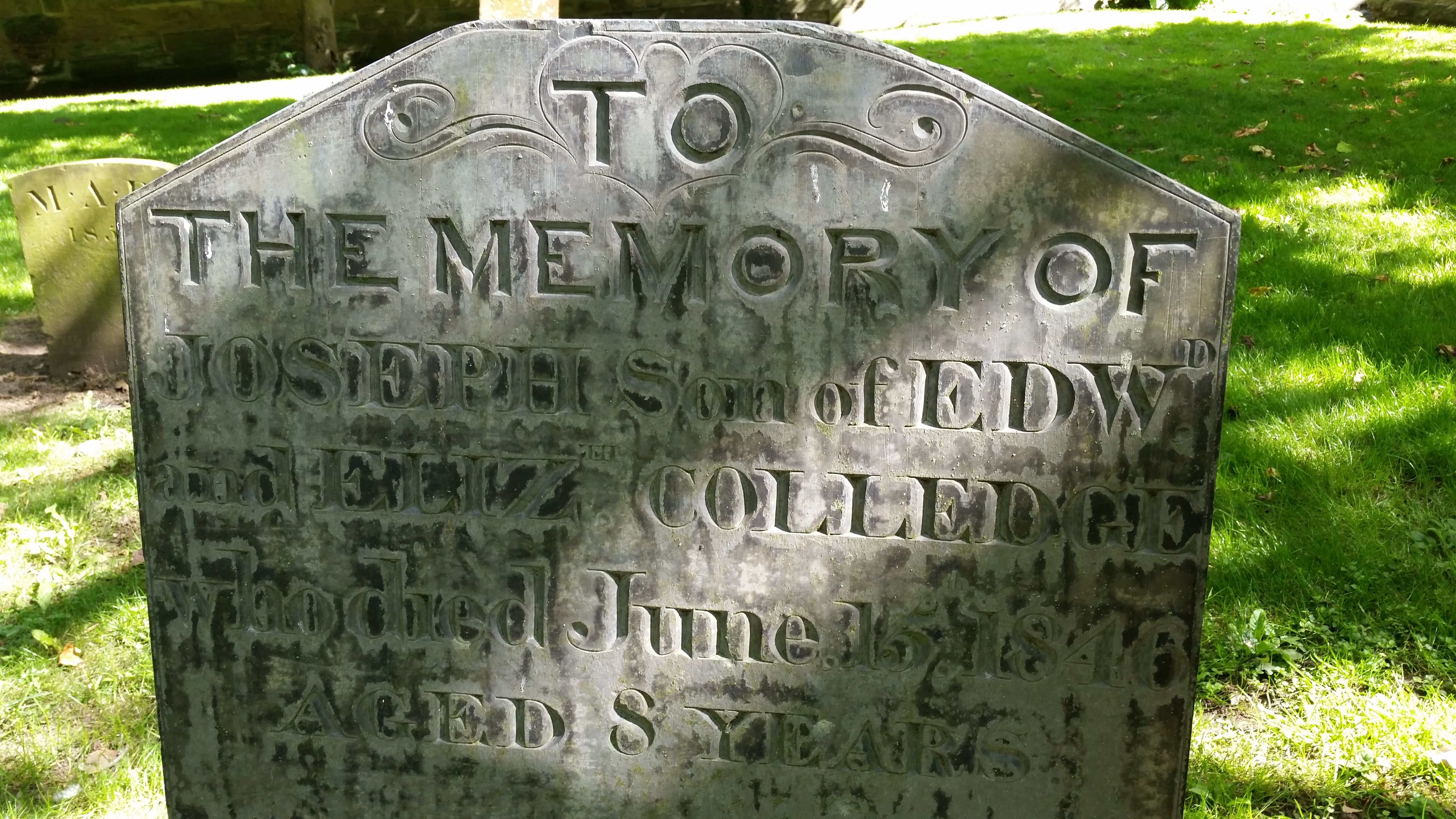 Gravestone St Marys Churchyard Warwick eight year old Joseph photo credit Sheila Robinson Paranormal Warwickshire SC Skillman