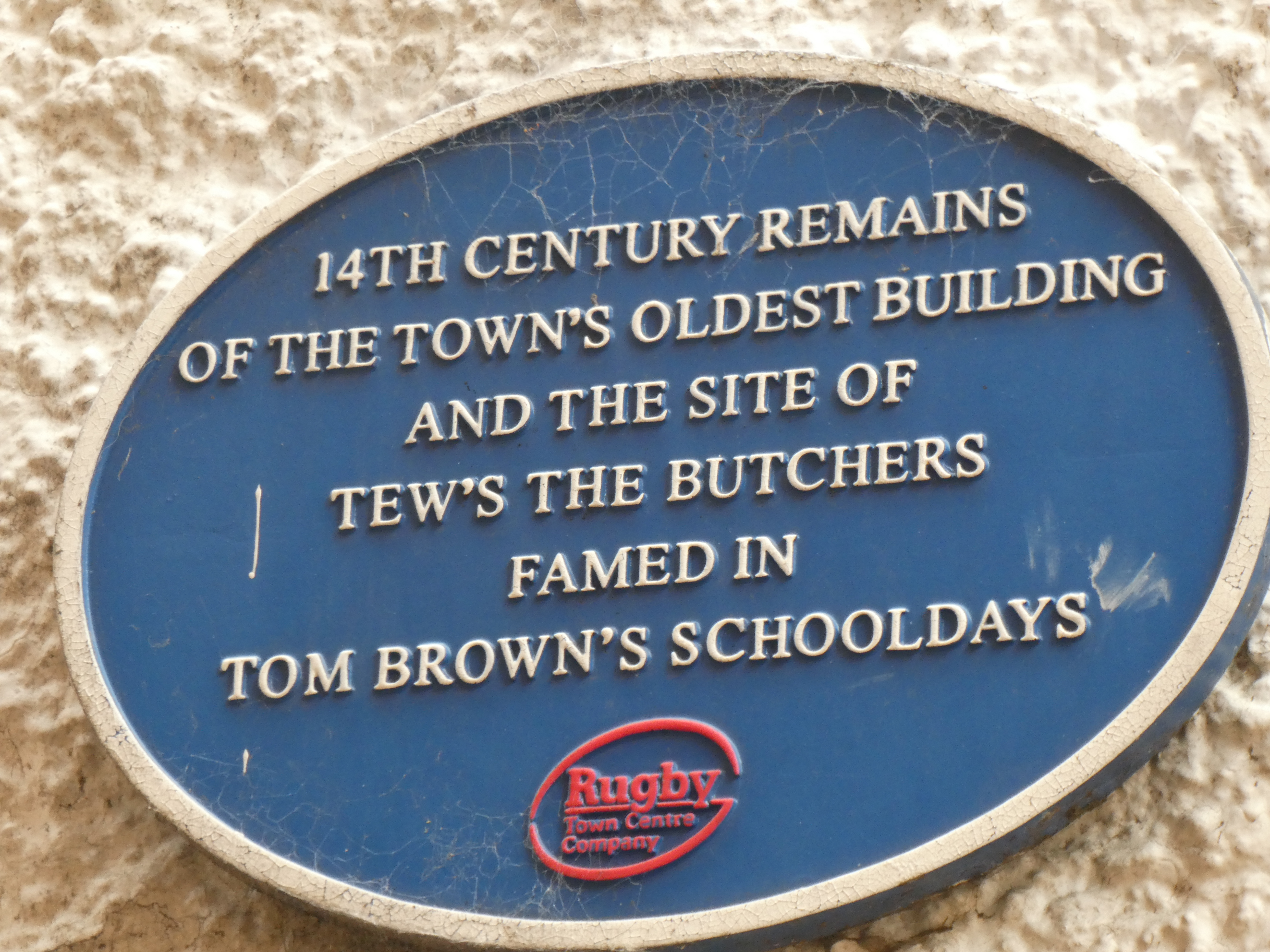 historical plaque Tew's the Butchers 14th century house Rugby Warwickshire