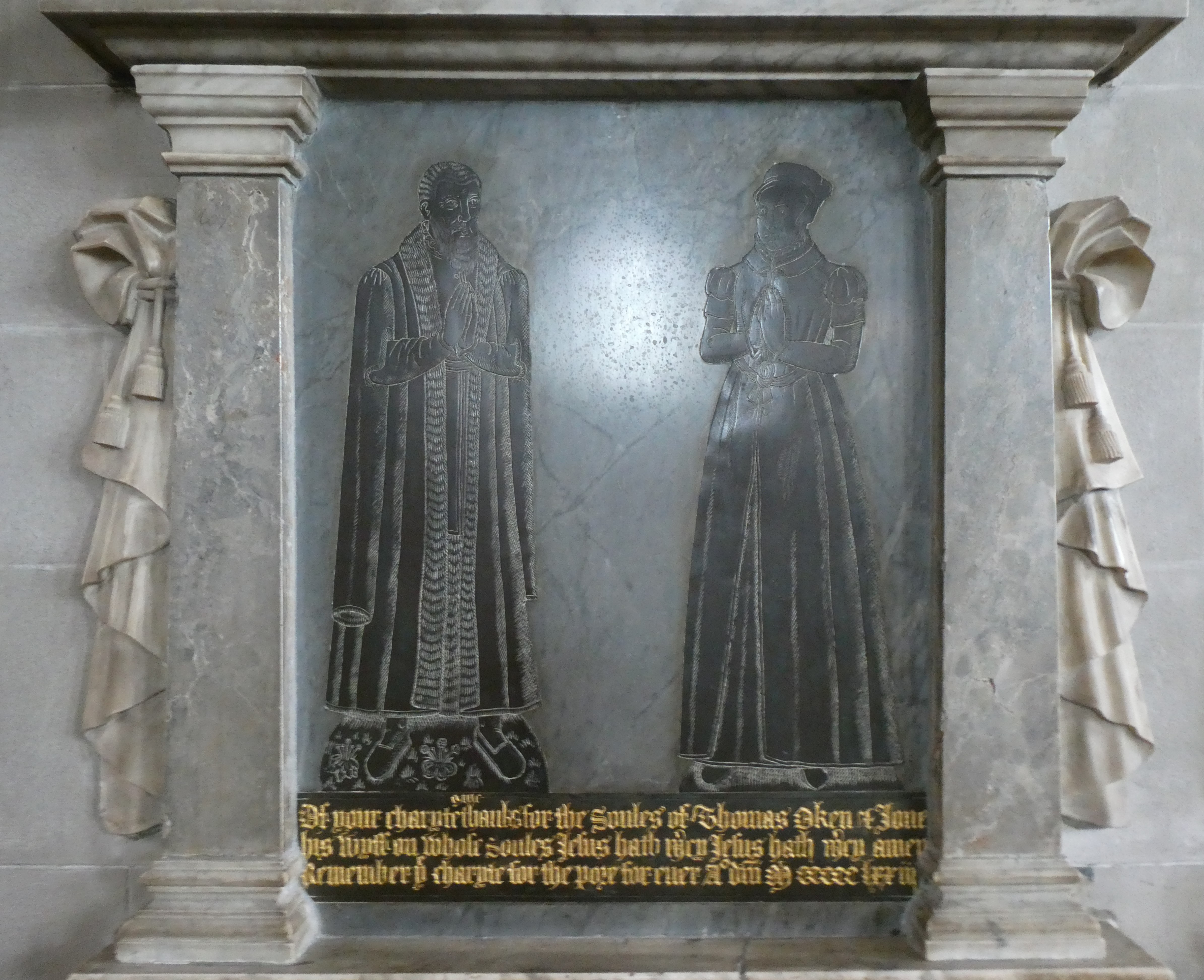 Commemorative plaque Thomas Oken and his wife Joan in St Marys Church Warwick
