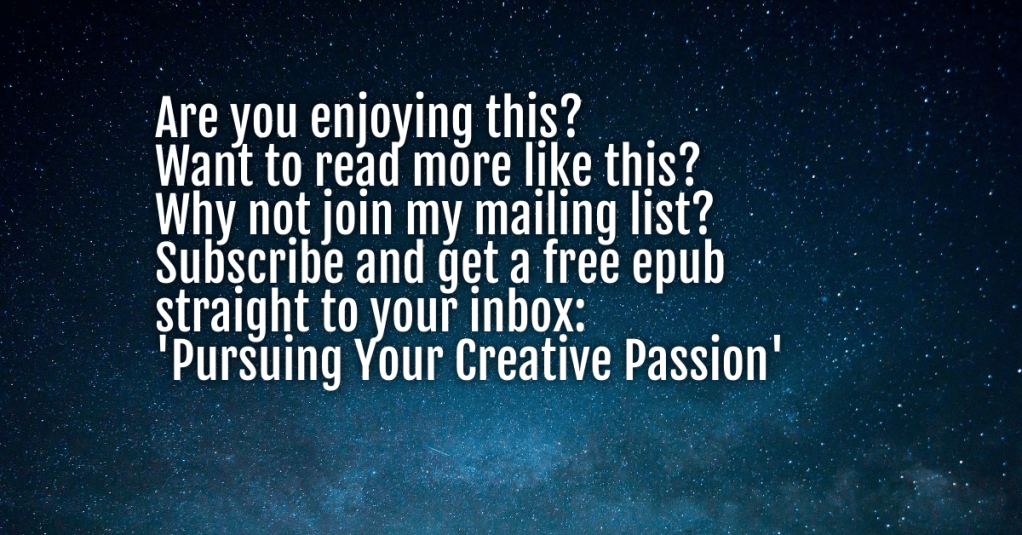 White words against blue background inviting reader to sign up on author mailing list